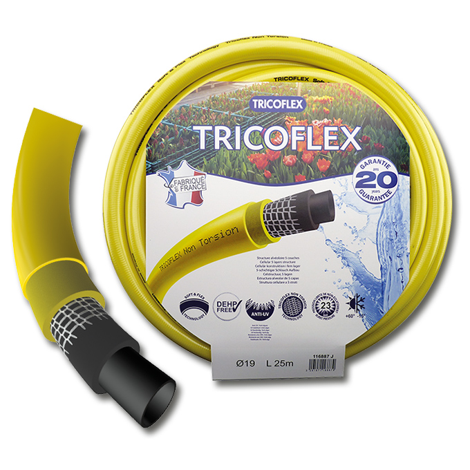 Tuyau en polyestre TRICOFLEX extérieur jaune 15 x 2.75 mm, rouleau de 50 m