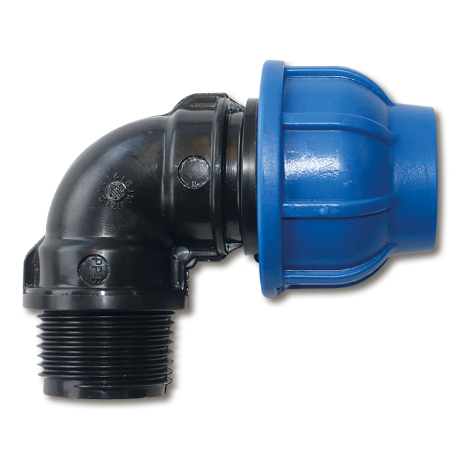 Raccord compression 90° avec filetage extérieur 25 mm x ½"