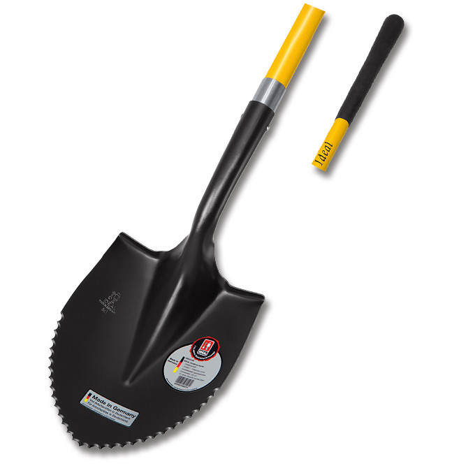 Spatenschaufel IDEAL mit Wellenschliff und Fiberglas-Stiel, Blattgrösse 30x22 cm