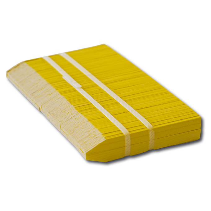 Etiquettes fendues en bois jaune, 100 x 10, botte de 100 pièces
