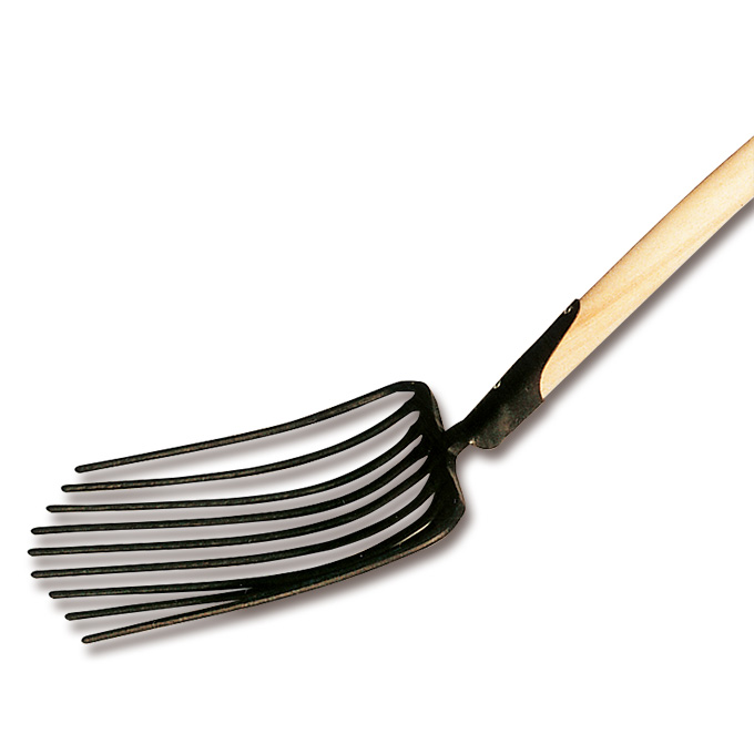 Schottergabel, 9 vorne abgeflachte Zinken, 35 cm lang