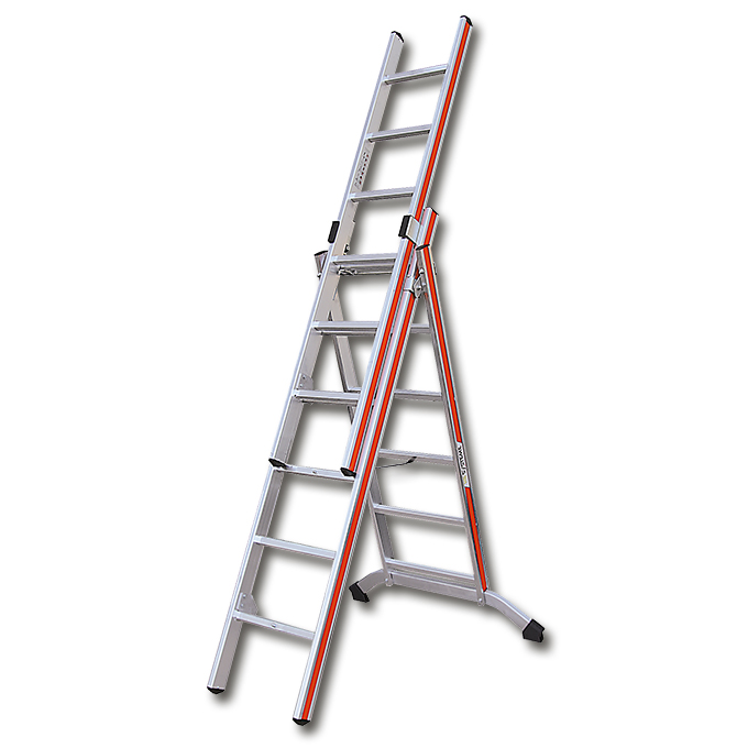 Mehrzweckleiter aus Aluminium, 3 x 9 Sprossen, 6.65 m, Typ 145