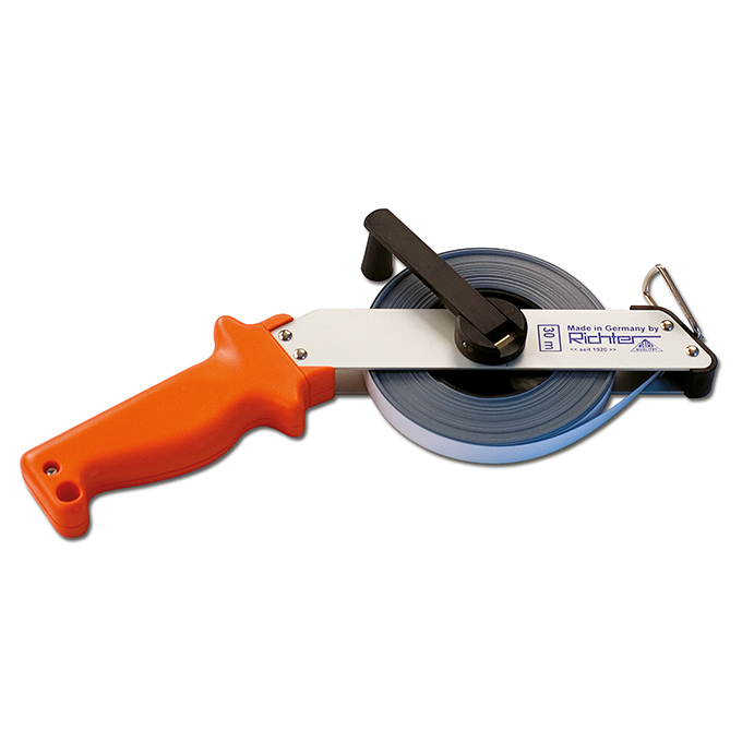 Stahl-Bandmass RICHTER auf Leichtmetallrahmen, 30 m lang, einseitige cm-Teilung