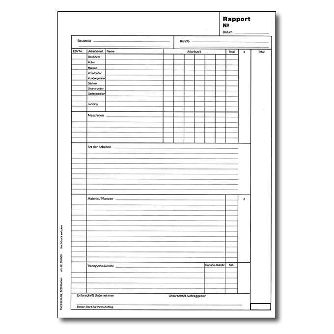 Bloc RAPPORT A4 (297x210 mm), en allemand
